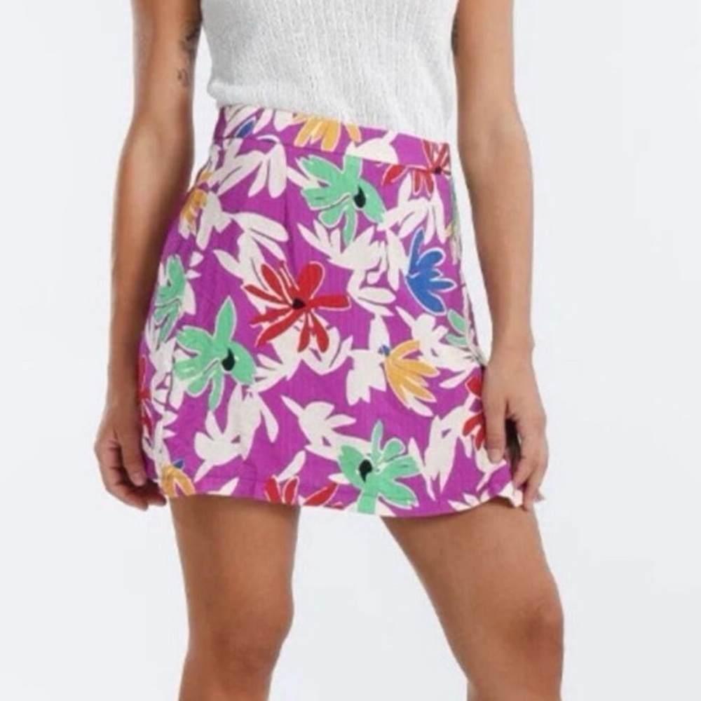 Lili Sidonio Floral A-Line Purple Mini Skirt, size M